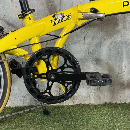 BICICLETA DOBRAVEL TWO DOGS PLIAGE ARO 20 SHIMANO 7V AMARELA