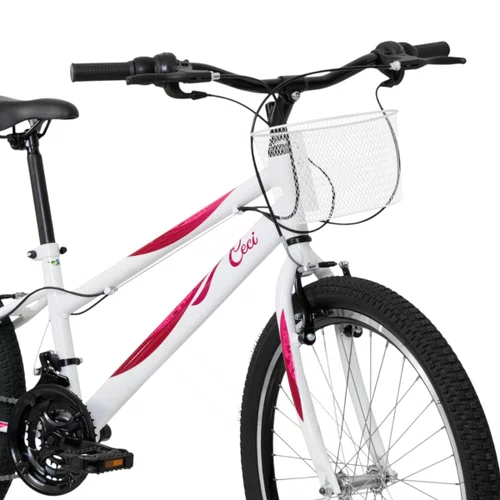 BICICLETA INFANTIL ARO 24 CALOI CECI BRANCA/ROSA COM MARCHAS