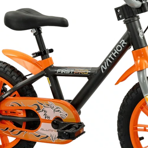 BICICLETA INFANTIL NATHOR ARO 14 FIRST PRO PRETO/LARANJA
