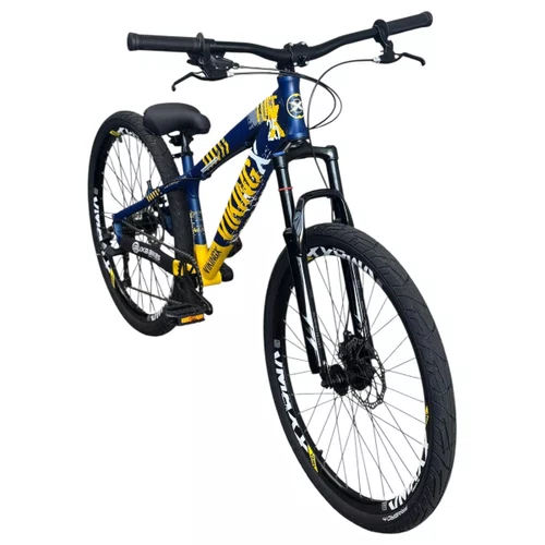 BICICLETA VIKINGX TUFF 25 FREIOS A DISCO AZUL/AMARELO GRAU