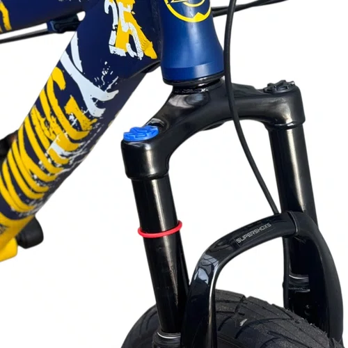 BICICLETA VIKINGX TUFF 25 FREIOS A DISCO AZUL/AMARELO GRAU