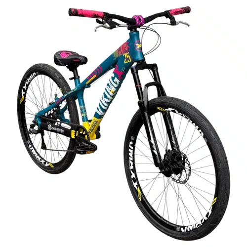 BICICLETA VIKINGX TUFF 25 FREIOS A DISCO AZUL FOSCO/AMARELO