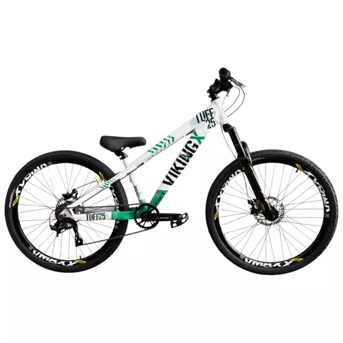 BICICLETA VIKINGX TUFF 25 FREIOS A DISCO BRANCO/VERDE GRAU