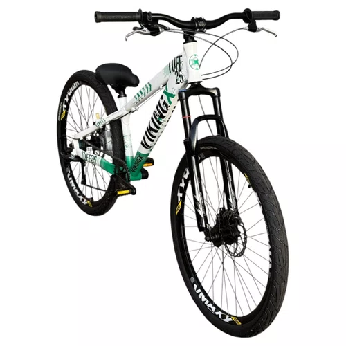 BICICLETA VIKINGX TUFF 25 FREIOS A DISCO BRANCO/VERDE GRAU