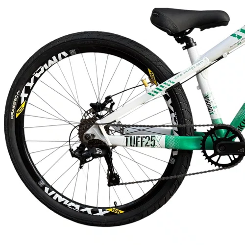 BICICLETA VIKINGX TUFF 25 FREIOS A DISCO BRANCO/VERDE GRAU