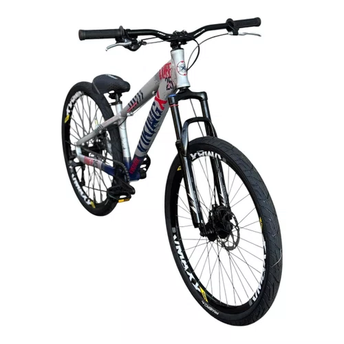 BICICLETA VIKINGX TUFF 25 FREIOS A DISCO PRATA/AZUL GRAU