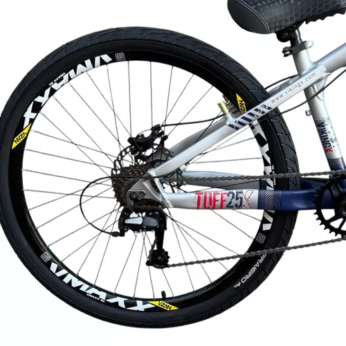 BICICLETA VIKINGX TUFF 25 FREIOS A DISCO PRATA/AZUL GRAU