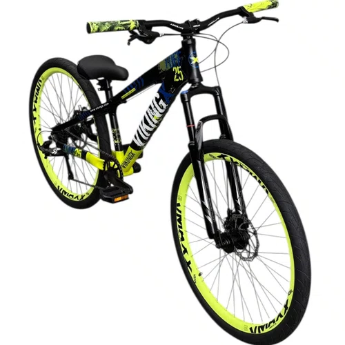BICICLETA VIKINGX TUFF 25 FREIOS A DISCO PRETO/AMARELO GRAU
