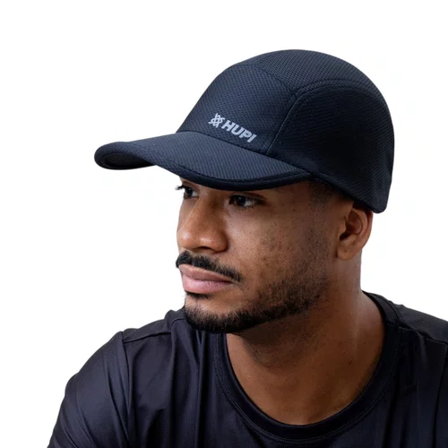 BONÉ DE CORRIDA HUPI SUN DRY PRETO COM PROTEÇÃO UV RUNNING