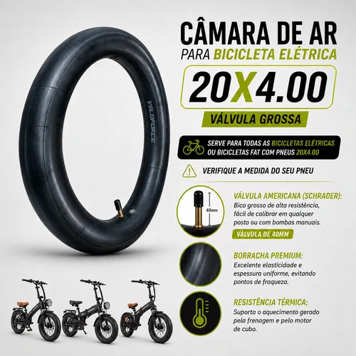CAMARA DE AR BICICLETA ELÉTRICA 20X4.00 VALVULA GROSSA