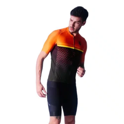 CAMISA CICLISMO MASCULINA ULTRACORE BEEHIVE PRETO/LARANJA 3G