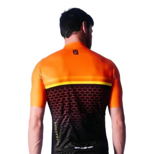 CAMISA CICLISMO MASCULINA ULTRACORE BEEHIVE PRETO/LARANJA 3G