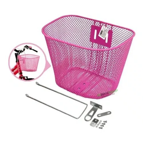 CESTA ARAME COM SUPORTE PARA BICICLETA ARO 16 ROSA