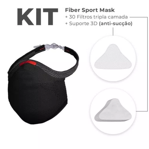 KIT 2 MASCARAS FIBER SPORT FACIAIS UNISSEX LAVAVEL PRETA COR