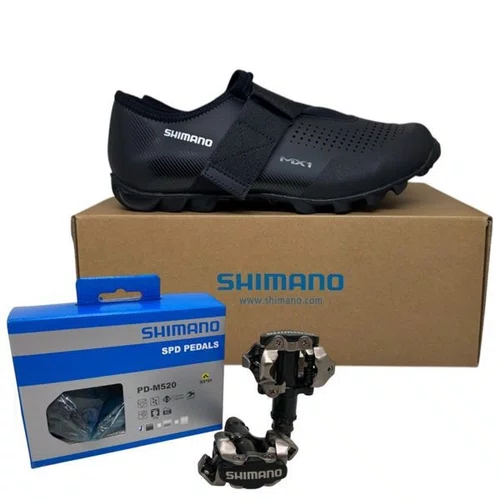 KIT SAPATILHA SHIMANO MX100 PRETA MTB + PEDAL M520 C/TACOS 4
