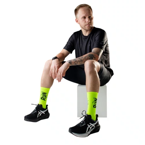 MEIA PARA CORRIDA E CICLISMO HUPI RUN SPLASH AMARELO NEON