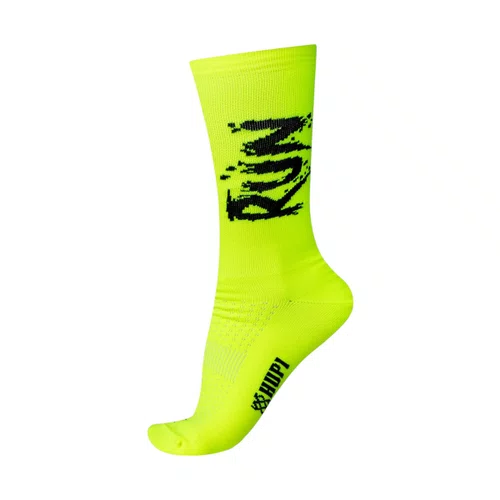 MEIA PARA CORRIDA E CICLISMO HUPI RUN SPLASH AMARELO NEON