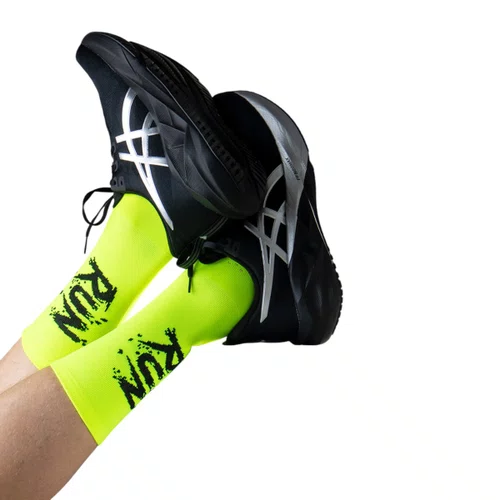 MEIA PARA CORRIDA E CICLISMO HUPI RUN SPLASH AMARELO NEON