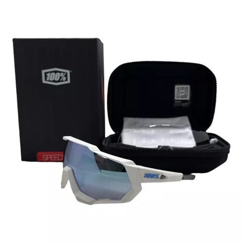 ÓCULOS ESPORTIVO 100% SPEEDTRAP MATTE WHITE HIPER BLUE LENS