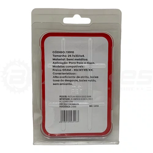 PASTILHA DE FREIO VELOFORCE P/ AVID/SRAM/NUTT