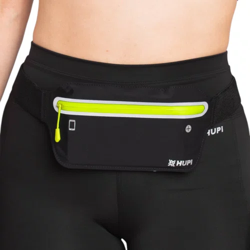 POCHETE DE CORRIDA HUPI SLIM RUNNING PRETA ZÍPER AMARELO