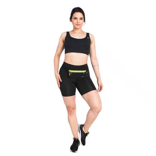 POCHETE DE CORRIDA HUPI SLIM RUNNING PRETA ZÍPER AMARELO