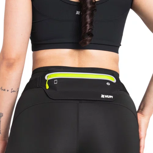 POCHETE DE CORRIDA HUPI SLIM RUNNING PRETA ZÍPER AMARELO