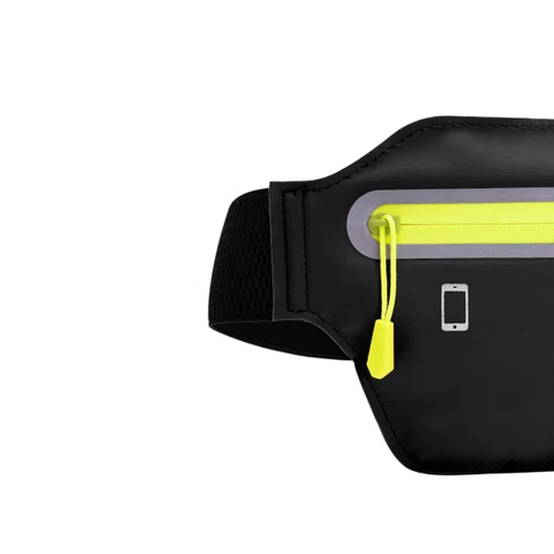 POCHETE DE CORRIDA HUPI SLIM RUNNING PRETA ZÍPER AMARELO