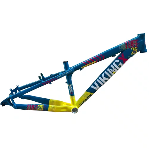 QUADRO VIKINGX TUFF X-25 ARO 26 AZUL/AMARELO WHEELING/GRAU