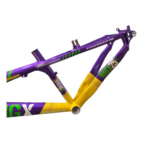 QUADRO VIKINGX TUFF X-25 ARO 26 ROXO/AMARELO/VERDE WHEELING