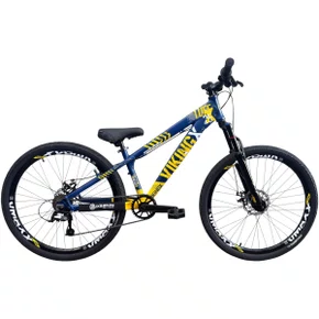 BICICLETA VIKINGX TUFF 25 FREIOS A DISCO AZUL/AMARELO GRAU