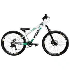 BICICLETA VIKINGX TUFF 25 FREIOS A DISCO BRANCO/VERDE GRAU