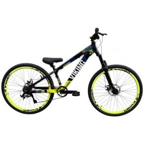 BICICLETA VIKINGX TUFF 25 FREIOS A DISCO PRETO/AMARELO GRAU