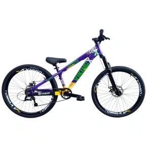 BICICLETA VIKINGX TUFF 25 FREIOS A DISCO ROXO/VERDE GRAU
