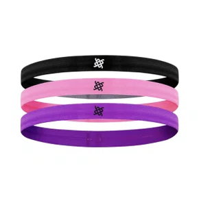 KIT 3 FAIXAS DE CABELO ESPORTIVA HUPI PRETO/PINK/ROXO