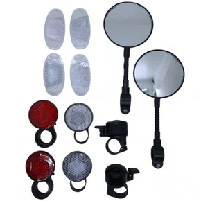KIT REFLETOR SINALIZAÇAO COM RETROVISOR E CAMPAINHA BIKE
